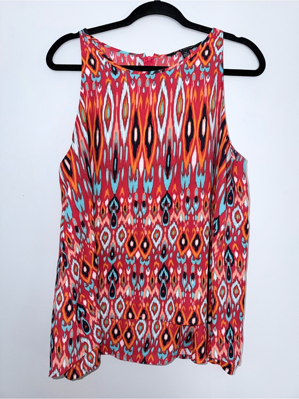 Zac & Rachel Red Multi Ikat Print Tank Top size Large